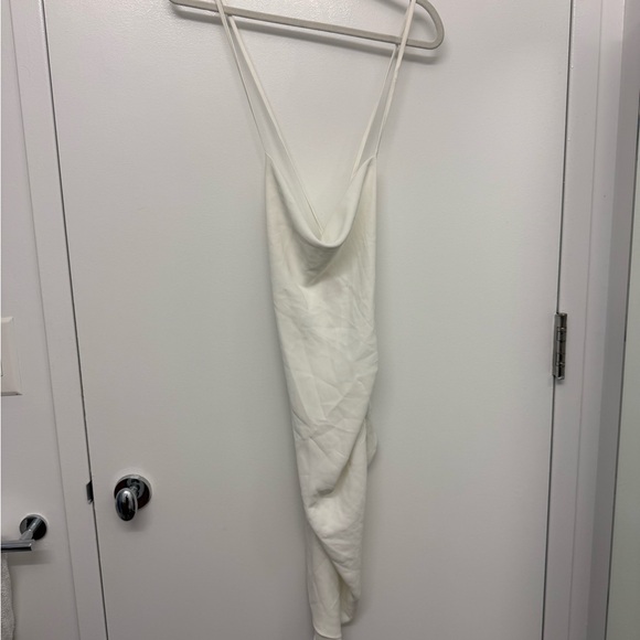 Amanda Uprichard White Asymmetrical Slip Dress with Side Ruched Drape - Picture 5 of 6